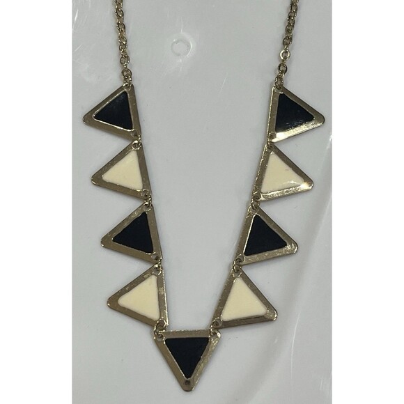 Designer Inspired Geometric Enamel Inlay Black Gold Tone Necklace Art To Wear - Picture 4 of 6
